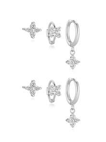 rakol 6pcs Set Elegant Shiny Copper Cubic Zirconia Four-Leaf Clover Hoop Earrings Set, Gift For Women - Style 11 - View 10