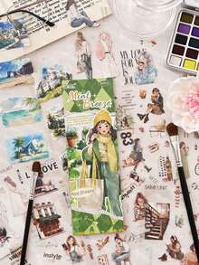 20张轻便故事剪贴贴纸，双层白色墨水图案清晰丰富，4种款式可选，DIY手账贴纸，返校季剪贴簿用品，趣味贴纸，Kindle剪贴簿用品 - 彩色 - 查看 5