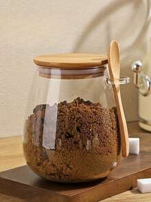 圆形玻璃罐套装（带木勺）- 350ml + 600ml + 1000ml | 高硼硅玻璃，耐热耐寒香料罐，用于香料、茶叶、坚果、糖果、零食、咖啡和食物储存 - 彩色 - 查看 3