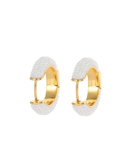 1 Coppia di Orecchini a Cerchio in Argento Sterling 925 con Perle Crema, Montati a Mano su Base in Argento Puro Placcato in Oro 14K, Adatti per Vacanze al Mare, Stile Vintage Eppure Moderno, Indossali con Audacia