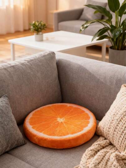 1pc 30cm Fruit Theme Round Chair Cushion - Watermelon & Orange Sofa Pad, Room Decor Chair Pad, Kitchen Chair Pad, Soft Knitted Fabric Floor Mat, Bedroom Decorative Soft Pad, Suitable For Indoor/Outdoor Decor, Patio Dining Or Home Decor, Universal Chair Pad | Funny Design | Knitted Structure, Fruit Decor