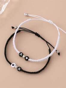 1pc Minimalist 26 Alphabet Braided Adjustable Bracelet, Personalized Heart Letter Friendship/Couple Bracelet, Suitable For Valentine's Day And Birthday Gift