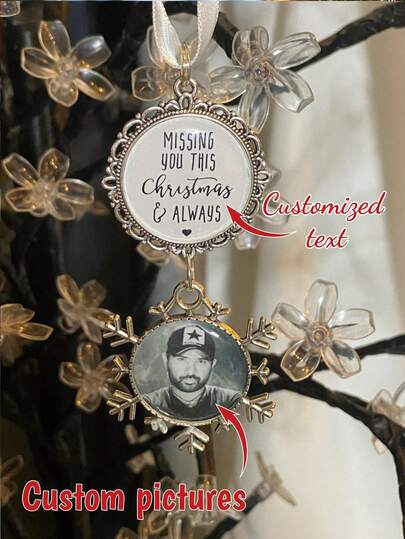 1 pezzo Palla fotografica personalizzata per albero di Natale, ornamento ricordo di Natale personalizzato, decorazione a fiocco di neve per albero di Natale