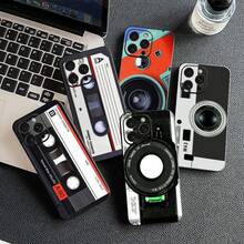 Custodia compatibile con Apple 13, 12, Mini, XS, 14, Pro Max, Plus, SE 2022, SE3, SE2, XR, 14+ con design vintage di fotocamera, cassetta vintage, custodia compatibile con 17, 17 Pro, 17 Pro Max