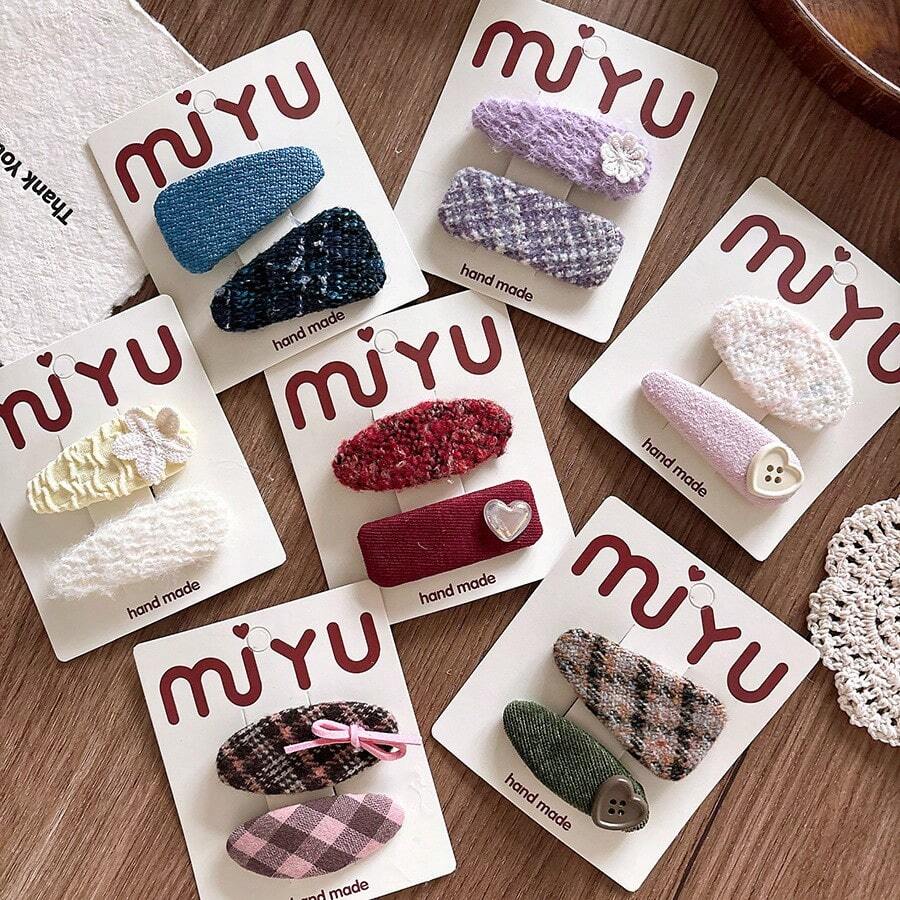 Korean Version Sweet Versatile Fabric Little Style Girl Side Bangs Hair Clip BB Clip Oval Girl Broken Hair Clip Hair Accessory - Nhóm màu cà phê hồng 7 - Xem 1