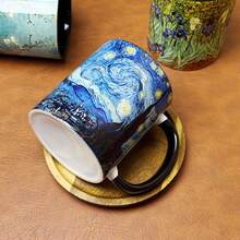 1pc Vintage Ceramic Coffee Cup/Mug/Tea Cup, Van Gogh Painting Design, Capacity: Approx. 11OZ, Artistic Water Cup, Durable Holiday Gift, Suitable For Christmas, Halloween, Valentine's Day, Home, Office, Travel, Outdoor - Multicolor - View 10