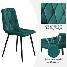 Dining Table And Chair Set (5 Pieces), Modern Simple Round Marble Dining Table And Chair Set, Black Metal Table Legs + 4 Ergonomic Green Suede Chairs - Black + White + Green + MDF + Steel - View 8