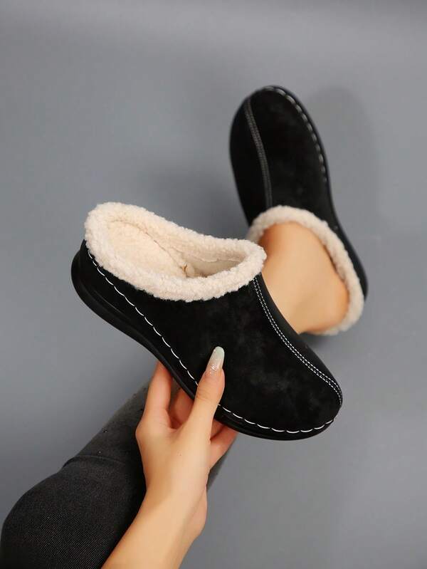 Women's Autumn/Winter Lightweight Faux Suede Wedge Mule Slippers, Comfortable Casual -On Shoes For Commuting, Shopping, Home Wear, European Style