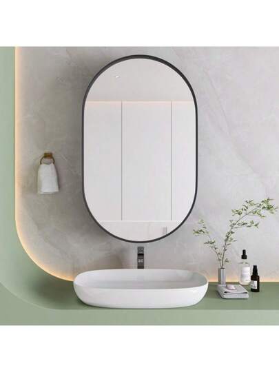 Elegante Oval Spiegel Cabinet, Built In Medicine Wand Cabinet Metal Frame, Adjustable Shelves, Storage Space Bathroom, Living Room Bedroom, Black. view 2