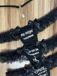 Kit Of 3 Phrase Panties With Thong With Waist Accessory, Butterfly Pendant, Letter, Contrast Fabric Bow, Summer Panties - 黑色 - 查看 2