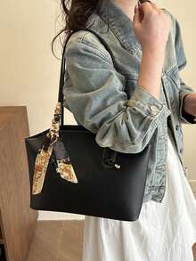 Nueva bolsa de hombro versátil de unicolor de lujo para mujer - Negro - Ver 5