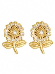 1 Paar zarte, elegante Blumen-Ohrstecker mit Zirkonia-Pavé, geeignet für Teenager, exquisiter Straßen-Party-Glamour-Schmuck als Geburtstagsgeschenk für Freunde