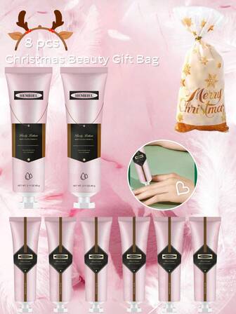 HEMEIEL 8 Piezas Crema de manos perfumada Crema corporal Loción hidratante y humectante Reparación de piel agrietada y muerta en otoño e invierno Juego de cremas corporales Caja de regalo de cumpleaños Caja de regalo de Navidad Festival