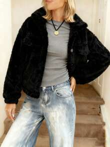 Winter Solid-Coloured Jacket Thickened Warm Long-Sleeved Cotton Jacket Cold Weather Clothing Fashion Classic Korean Style - Black - View 5