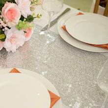 eluckya 1/6/12 Pcs Glitter Sequin Table Runner, Long Table Runner, Shiny Fabric Runner For Decorating Round/Rectangular Table, Perfect For Fall Decoration, Holiday Parties, Catering Events, Kitchen Decoration, Christmas Decoration, Halloween Textiles, Banquets, Parties, Weddings, Bridal Showers, Table Decorations, Thanksgiving, Home Decoration, Western Decoration - 銀色 - 查看 4