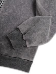 秋冬“It Is What It Is”图案男士连帽运动衫上衣，略带弹性修身洗水做旧棉质抓绒灰色长袖开衫拉链运动衫，户外日常休闲开学季夹克 - 灰色 - 查看 5