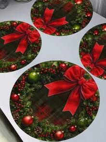 4 Stück Weihnachts-Lebkuchenmann runde hitzebeständige Diatomeen-Erde Untersetzer/Tischsets mit Weihnachtsmann-Mütze und Schal-Design - geeignet für Weihnachts-Esszimmer, Weihnachtsparty-Dekoration, Weihnachtstisch-Dekoration, nur von Hand waschen