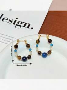 Hoa tai hạt cườm màu tương phản sang trọng cao cấp thiết kế ngọc trai cổ điển mới năm 2025 dành cho nữ, mùa thu - Hoa tai hạt đá mắt hổ xanh - Xem 5