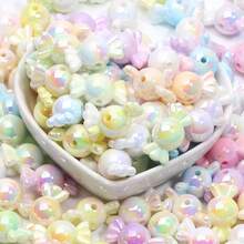 10PCS 11.2 * 21.4mm Glossy Macaron Color UV Plated Perforated Candy Beads Acrylic Beads - Rainbow Pink Candy Color, Perfect For DIY Jewelry Making Bracelets And Necklaces, Earring - 彩色 - 查看 2