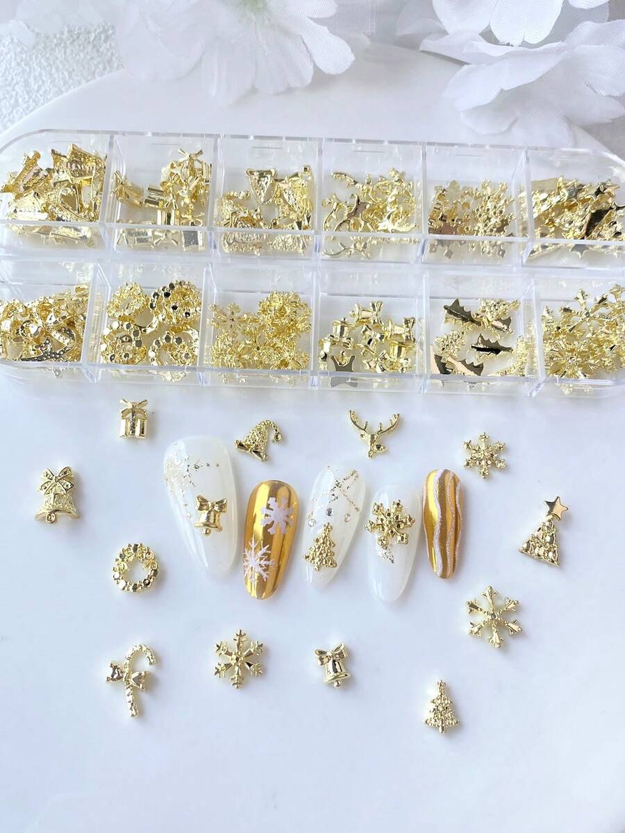 TSZS 120 pezzi/Scatola Decorazioni per unghie a forma di fiocco di neve natalizie, bellissimi accessori fai-da-te per unghie a forma di fiocco di neve invernale