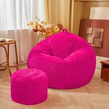 Shaggy Fuzzy Fluffy Hot Pink Bean Bag Chair Covers – Soft Plush Furry Hot Pink Bean Bag Chair Cover For  Girl, Stuffed Animals Bean Bag Storage, No Filler, 38"X38"X40",23856457 - 玫紅色 - 查看 2