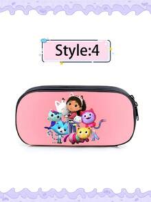 Gabby's Dollhouse Thème de la maison de poupée de Gabby - Nouvelle trousse à crayons imprimée de dessins animés, trousse à crayons rose de sac à dos de dessin animé pour les élèves du primaire, grande trousse à crayons mignonne de dessin animé, convient pour la rentrée scolaire, Halloween, Thanksgiving, Noël et les fêtes comme cadeau pour les amis et la famille