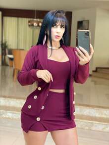 Conjuntos Feminino com Capuz  Inverno Agasalho Moda Blogueira Look para o frio - Marsala - Visão 2