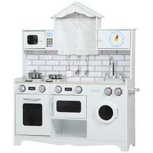 AIYAPLAY Cucina Giocattolo per Bambini da 3-6 Anni, Cucina in Legno con Set di Accessori in Acciaio e Armadietti, Lavandino, Manopole con Suoni e Forno, Bianco - Bianco - Visualizzare 2