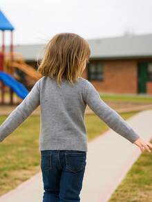 Suéter para niña de manga larga calientito, tejido suave y cómodo, con adorable diseño de perrito, brillantes decorativos y detalles coloridos. Ideal para días fríos, fácil de combinar con jeans o faldas y perfecto para lucir con estilo y alegría en cualquier ocasión. - Gris - Ver 4