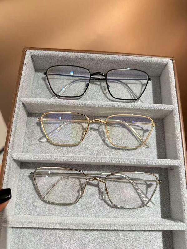 1 pieza Gafas decorativas de marco metálico geométrico de alta calidad con bloqueo de luz azul, adecuadas para adolescentes, previenen la fatiga visual, para uso en computadora, TV, juegos y teléfonos inteligentes, lentes transparentes de moda