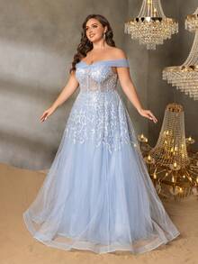 Vestido Elegante de Chiffon Estilo A-Line para Mulheres Plus Size, Amarração na Cintura Nas Costas, Ajuste Slim, Adequado para Gala de Traje Preto, Vestido de Convidada de Casamento, Vestido da Mãe da Noiva, Evento de Tapete Vermelho e Jantar Formal - Azul bebê - Visão 7