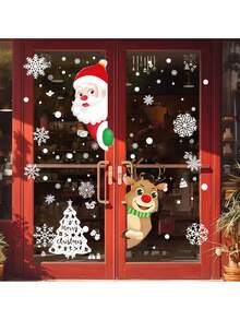 Pegatinas de ventana navideñas, pegatinas de copos de nieve, pegatinas de copos de nieve, Papá Noel y renos de dibujos animados para decoración de fiestas, pegatinas estáticas de invierno para ventanas, pegatinas navideñas, adecuadas para decoración de fiestas navideñas, pegatinas de ventana de invierno, decoración de fiestas - Multicolor - Ver 6