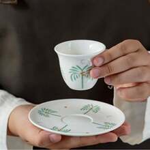 6 件套迷你沙特阿拉伯风格陶瓷棕榈杯和盘子，优雅的 Gahwa 咖啡套装，浓缩咖啡杯套装，适合婚礼、节日、下午茶和送礼 - 彩色 - 查看 5