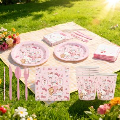 50 قطعة/100 قطعة/150 قطعة طقم أدوات مائدة لحفلة بموضوع هالو كيتي باللون الوردي، يشمل الأطباق والأكواب والمناديل، بالإضافة إلى السكاكين والشوك والملاعق والقشّات الوردية، مناسب للحفلات والنزهات وأعياد الميلاد.