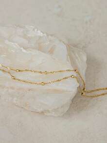 1pc Stainless Steel Gold Color Bracelet, Women's Twist Chain Bracelet, Double Layer Bracelet, Delicate Thin Cord Chain With Beads, Suitable As Gift - Gold - View 5