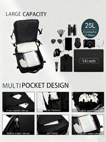 1 件大容量背包带鞋隔层，休闲背包，便携式笔记本电脑背包，徒步旅行背包，户外背包，运动背包，学生背包 - 黑色 - 查看 8