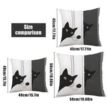 4件套简约黑猫插画靠垫套 亲肤蜜桃绒面料 单面印花 40*40/45*45/50*50CM 枕套 - 彩色 - 查看 3