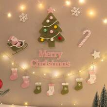 圣诞彩灯背景墙派对装饰圣诞树圣诞快乐字母主题许愿袜珍珠绒球挂饰横幅套装 - 彩色 - 查看 6