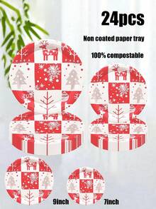 Juego de 24 piezas, vajilla desechable, platos de papel con temática navideña, platos para pasteles, platos de fiesta, platos de cumpleaños, materiales, adecuados para diversas celebraciones como fiestas de cumpleaños, reuniones, picnics, campamentos, barbacoas, fiestas en la playa, bodas al aire libre, fiestas de boda, etc.