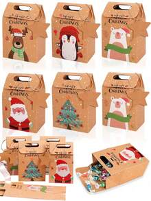 24 piezas Cajas de dulces navideños con etiquetas, Mini bolsas de regalo navideñas, Bolsas de papel de regalo de kraft para galletas y dulces, para suministros de obsequios de fiesta, rellenos de calcetines navideños, cajas de galletas y dulces