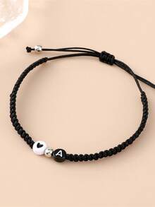1pc Minimalist 26 Alphabet Braided Adjustable Bracelet, Personalized Heart Letter Friendship/Couple Bracelet, Suitable For Valentine's Day And Birthday Gift