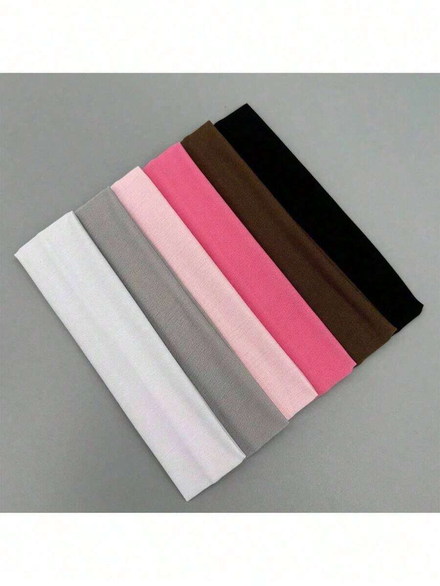 6pcs Elegant & Bohemian Style Wide Headbands, Solid Color Stretchy Elastic Hairbands, Women's Sports Knitted Headwear For Washing Face And Makeup OQVB - Nhiều màu - Xem 1