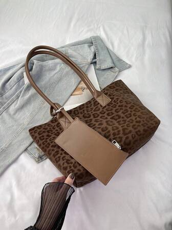 Bolso de mano con estampado de leopardo de moda, con monedero, bolso de hombro