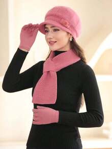1/2/3 set da donna in moda, cappello in maglia e finta pelliccia, sciarpa e guanti, con decorazioni a pompon e fiori, cappello basco lavorato a maglia caldo, cappelli invernali antivento con sciarpa scalda collo e accessori guanti, regalo di San Valentino - Multicolore - Visualizzare 15