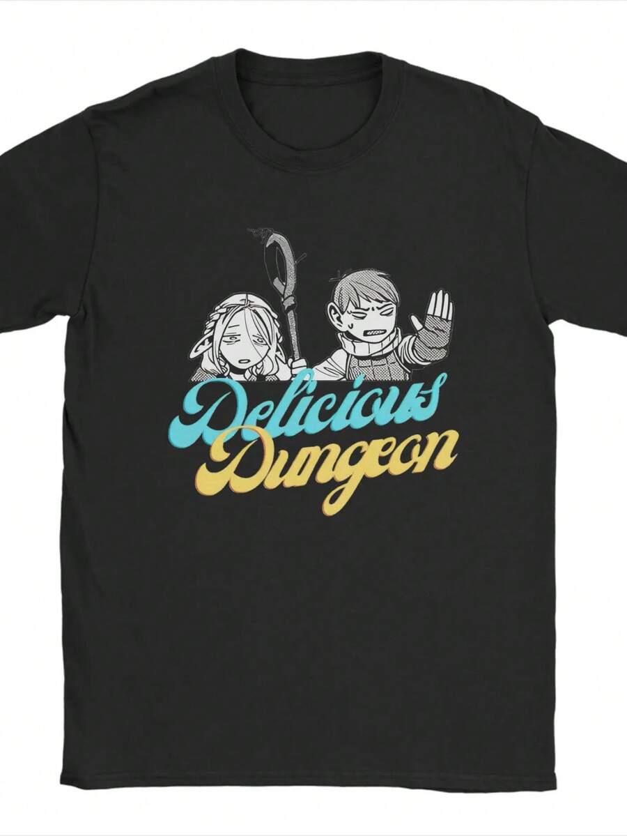 Delicious In Dungeon T Shirt Unisex Cotton Tops Leisure Marcille & Chilchunk Crewneck Short Sleeve. - Đen 2 - Xem 1