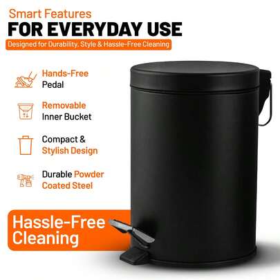 3 LITRE SMALL PEDAL BIN Steel BATHROOM KITCHEN TOILET RUBBISH Black 25 X 17 Cm Removable Bucket