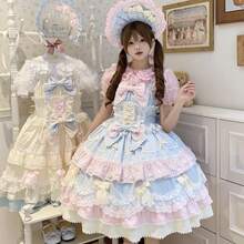 Lolita Outfit - Falda con tirantes JSK rosa + gorro BNT rosa - Ver 2