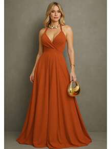 Long Dress For Bridesmaid Cheap Princess Tank Top For Women Graduation Event Guests - terracota - Ver 1