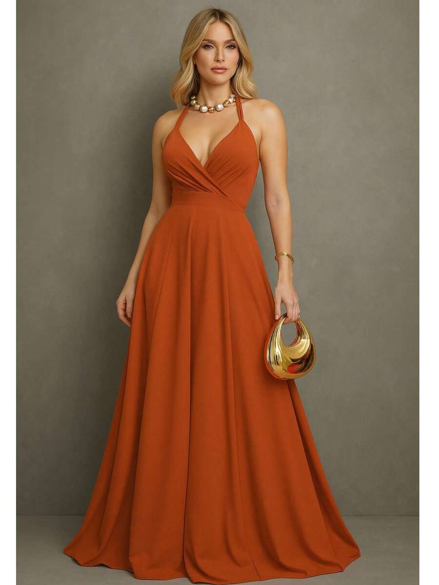 Long Dress For Bridesmaid Cheap Princess Tank Top For Women Graduation Event Guests - terracota - Ver 1