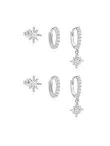 rakol 6pcs Set Elegant Shiny Copper-Tone Cubic Zirconia Star & Moon Earrings Set, Gift For Women - Style 7 - View 11